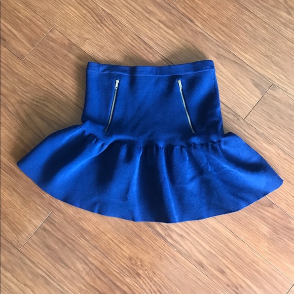 Sandro Paris Blue Ruffled Knit Mini Skirt Size 8 - Picture 1 of 6